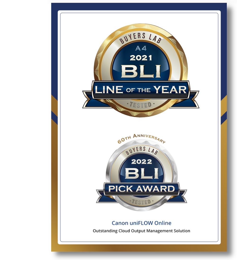 Omikron AG Canon BLI Award Line of the Year A4 2021 & uniFLOW Online Outstanding Cloud Output Management Solution